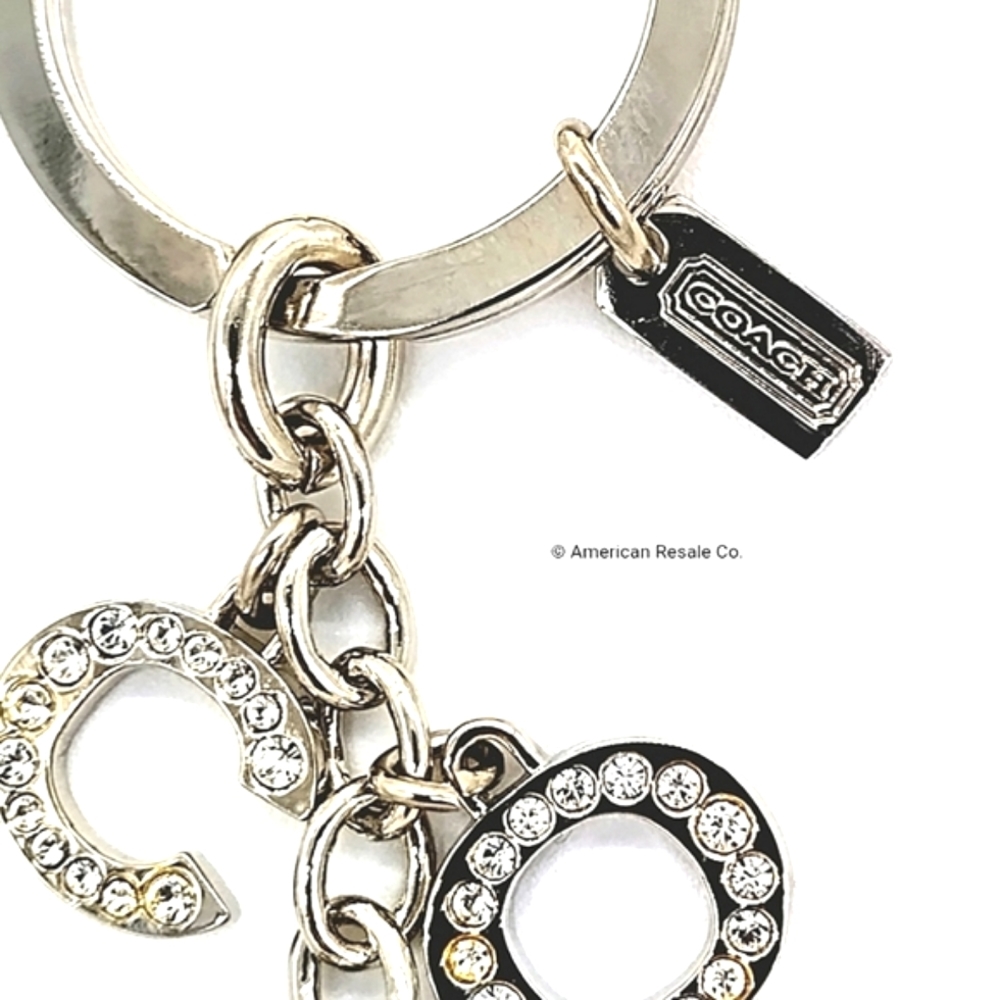 Vintage COACH Swarovski Crystals Silver Purse Charm Multi Keychain Fob - Picture 7 of 8